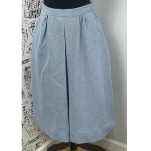 Vintage Tan Jay Blue White Micro Check Pleated Midi Skirt Pockets Made in USA